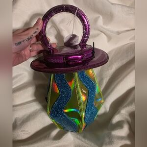 Iridescent Handbag with Purple and Blue Accents